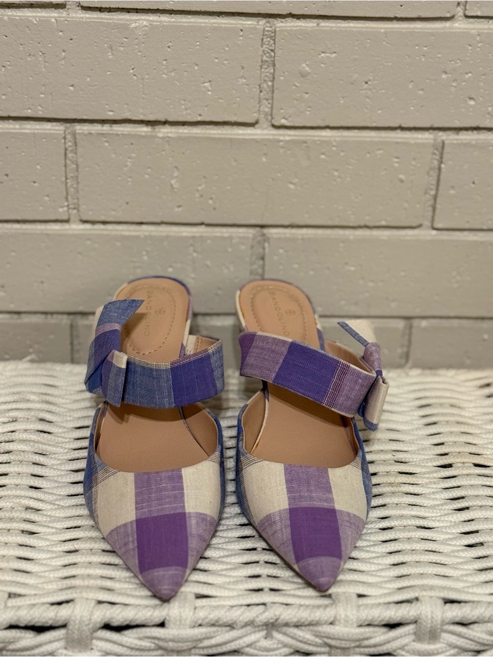 Bandolino Plaid Pointed Kitten Heels with Buckle Strap